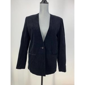 Vintage TJW Womens M Black Velvet Single Button Blazer Shoulder Pads Pockets